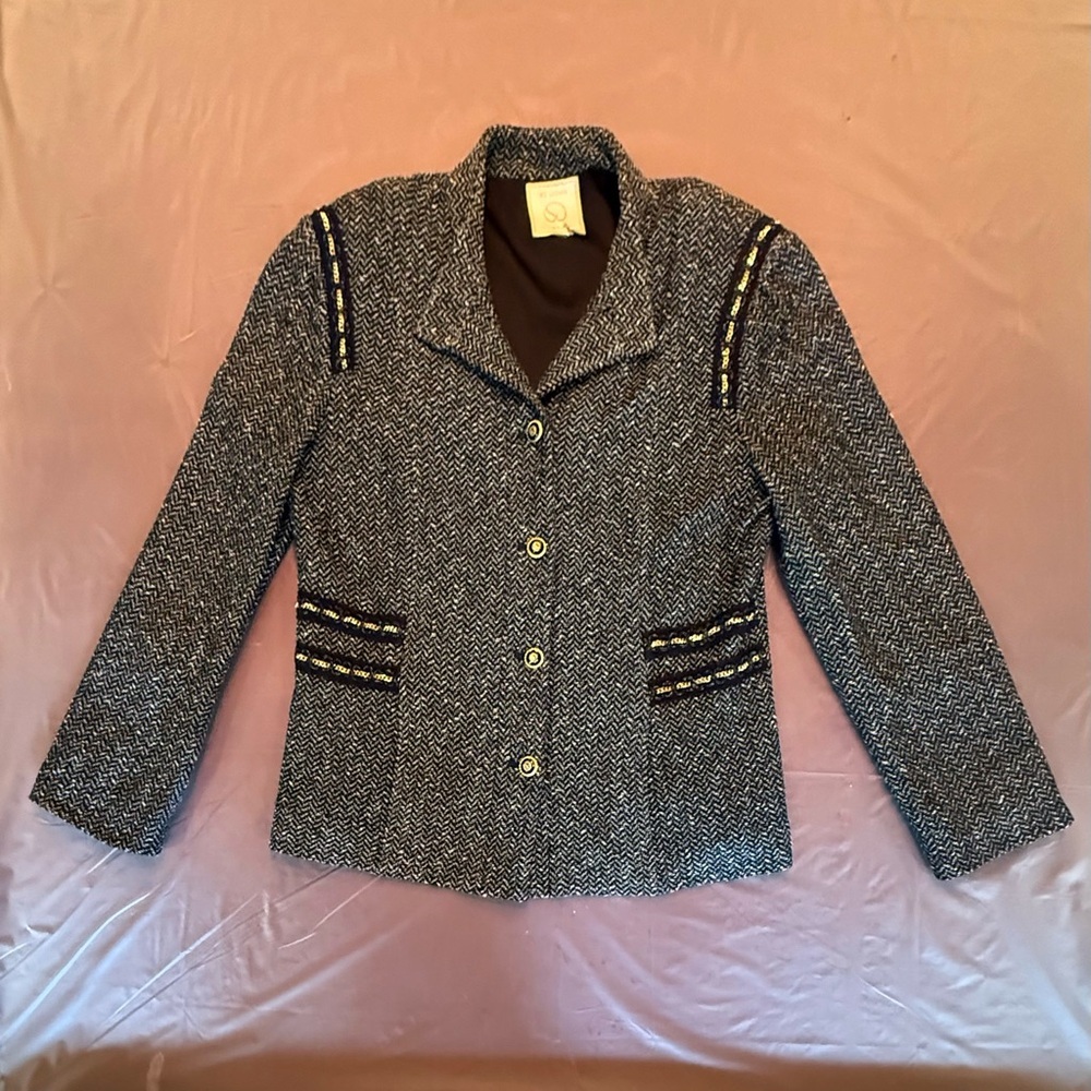 St John Couture Black/Gold Women's Tweed Button Jacket Blazer Size Medium $895 - Picture 2 of 11